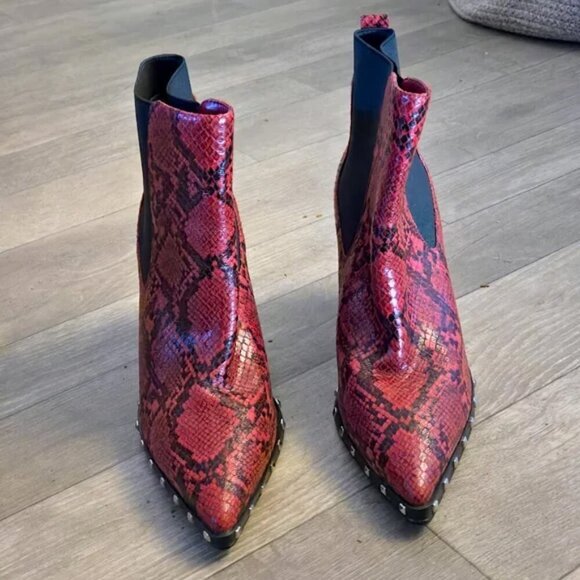 Charles by Charles David Red Snake Print Studded Heeled Boots - Size 9 - Picture 5 of 11